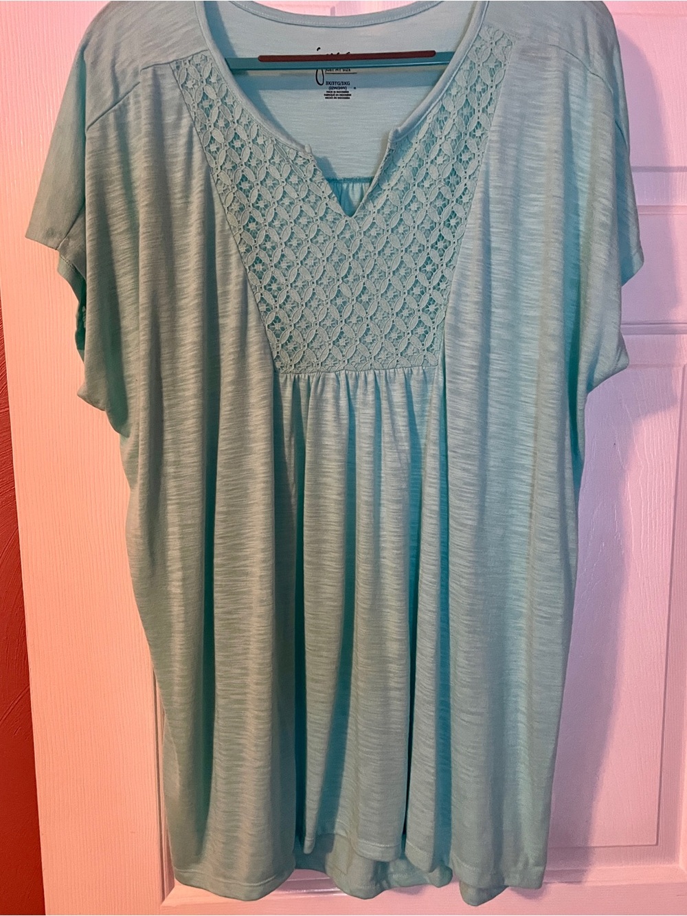 Just My Size Mint Green Crochet-Yoke Tunic